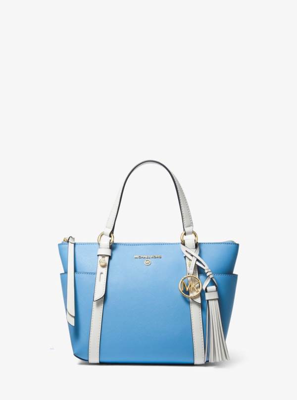 Damske Prenosná Taška Michael Kors Sullivan Small Two-Tone Saffiano Leather Top-Zip Námornícka Modrá Biele - Kabelky Michael Kors Slevy | SXIOF-2519